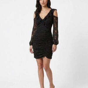 Bebe Ella Black Lace Cold Shoulder Ruch Mini Dress Small Bodycon Whimsygoth Y2K